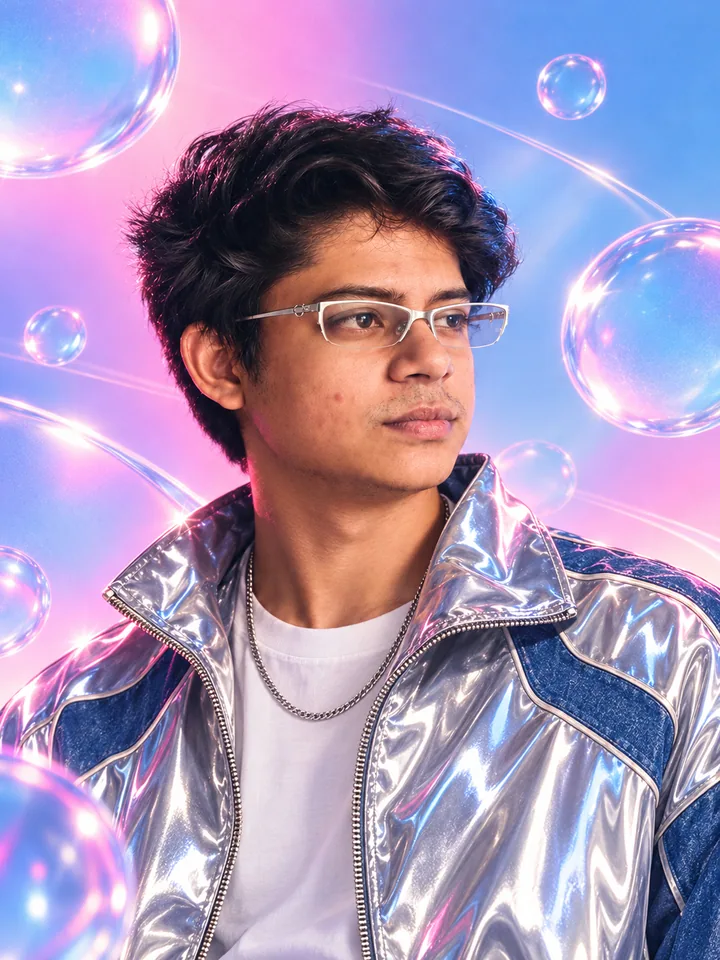 Sagnick Dutta, y2k chrome portrait
